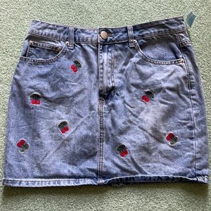 cherry jean skirt ON HOLD